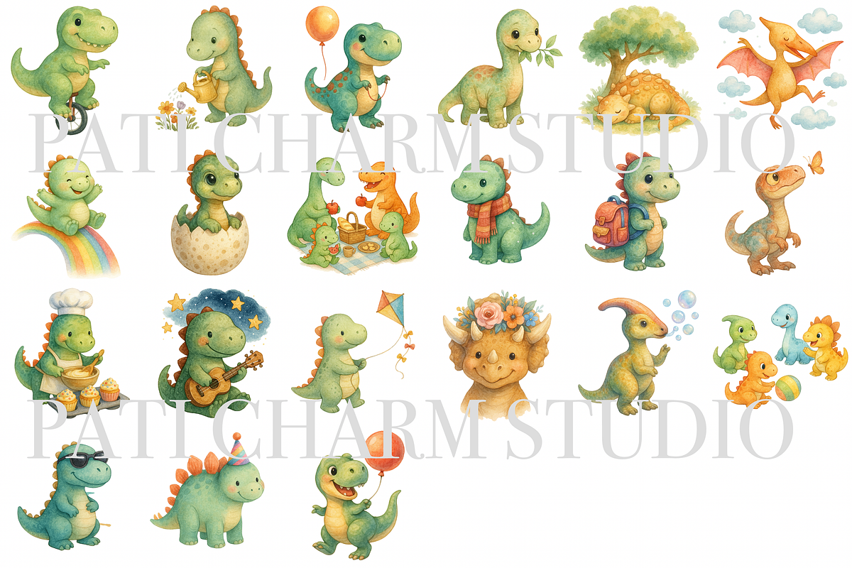 21 Baby Dinosaur Clipart, an Illustration by Pati Charm Studio (Photo 2 of 8)