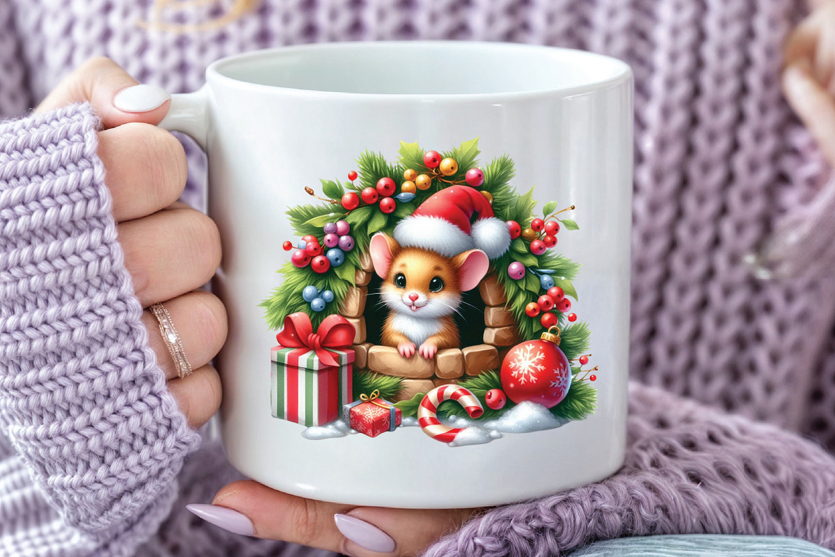 Watercolor Christmas Mouse Clipart, a Work Illustration by CraftArtStudio (Photo 4 of 6)