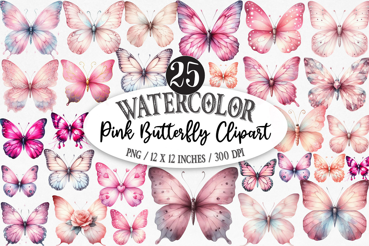 Pink Butterfly Clipart, an Illustration by Designking (Photo 1 of 5)
