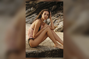 Seated on Beach Rocks, Warm Tones