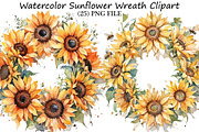 Watercolor Sunflower Wreath Clipart, an Illustration by DreamPrint404 (Thumbnail 1 of 6)