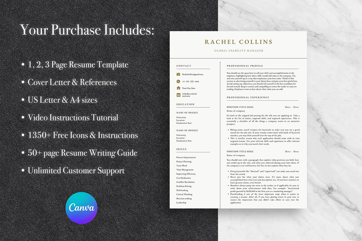 Minimalist CV Template Pack | Canva, a Resume Template by Lux Resume (Photo 8 of 9)