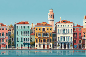 Colorful buildings along a waterway, a Photo by Beautiful things