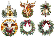 Farmhouse Christmas Stained Glass, a Seasonal Illustration by CitraGraphics (Thumbnail 3 of 10)