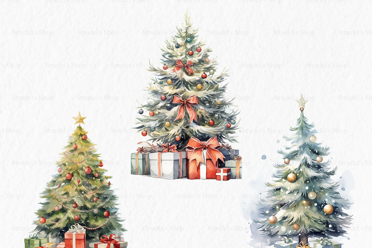 Christmas tree watercolor clipart PN, an Object Graphic by MyLittleMeow (Photo 3 of 8)