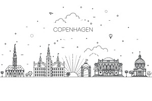 Copenhagen, Denmark Architecture, an Outline Icon by Tettygreen