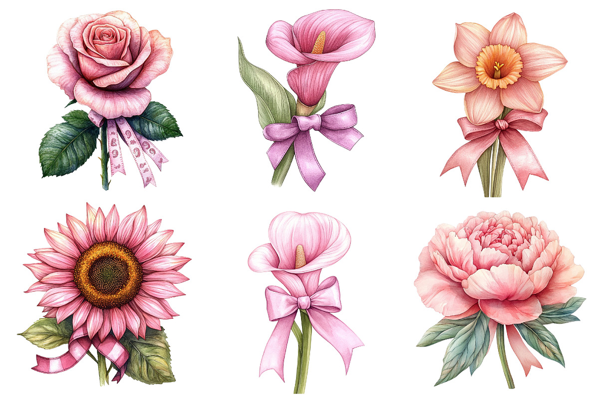 Pink Flowers Watercolor Clipart, an Illustration by Dream Creation (Photo 3 of 7)