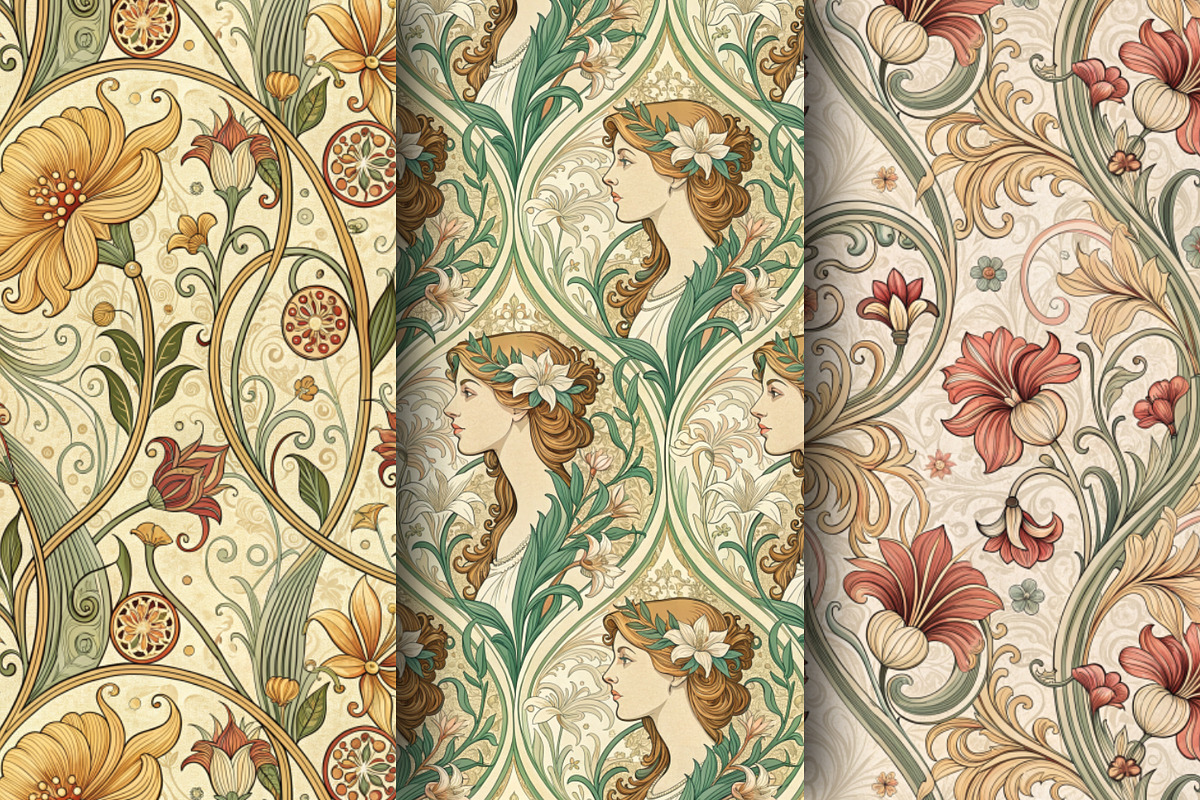 Art Nouveau Seamless Pattern Set, a Pattern Graphic by Designs by Helen Trupak (Photo 2 of 8)