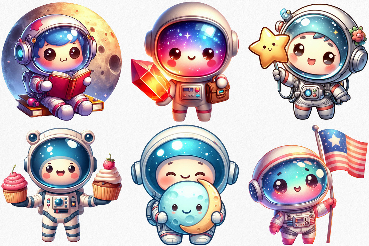 Kawaii Astronaut Clipart Bundle, an Illustration by Canvas Craft (Photo 2 of 7)