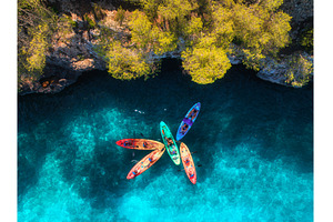Aerial drone view of colorful kayaks, a Nature Photo by den-belitsky