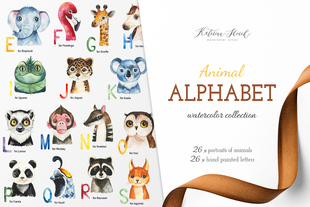 Watercolor Animal Alphabet. A to Z, an Object Graphic by Kate_Rina (Photo 1 of 5)