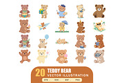 Teddy Bear Illustration Set, an Animal Illustration by Pixels.Craft (Thumbnail 1 of 4)