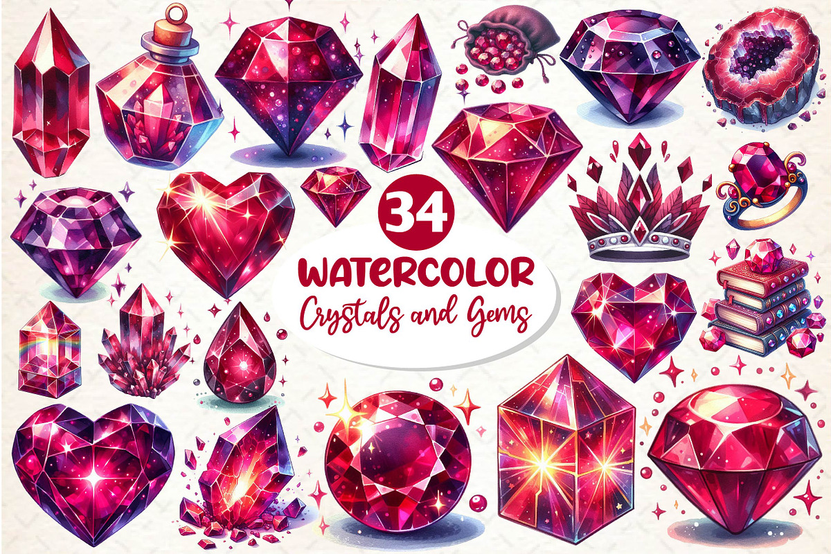 Burgundy Crystals and Gems Clipart, an Illustration by Dream Creation (Photo 1 of 4)
