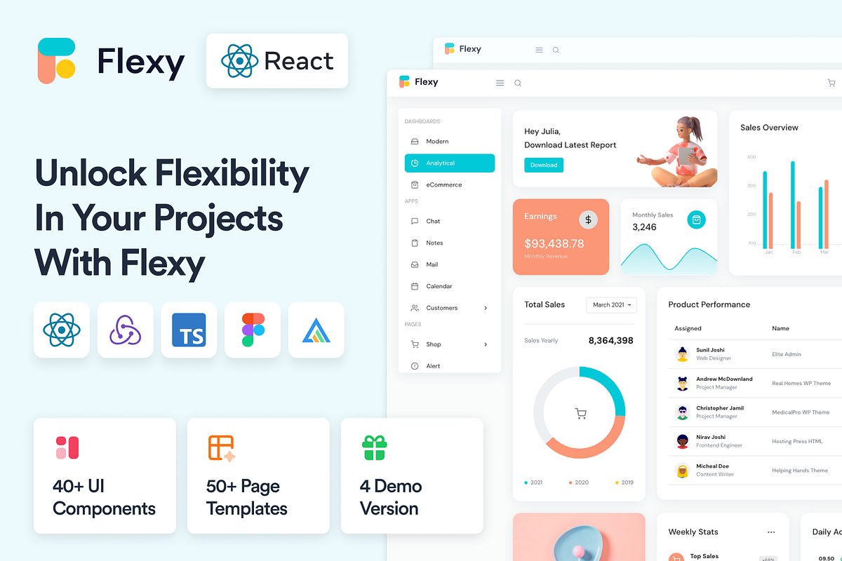 Flexy React Admin Dashboard Template, a React Template by WrapPixel (Photo 1 of 15)