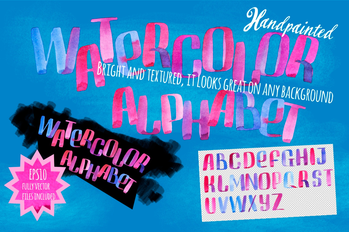 Handpainted Watercolor Alphabet, an Illustration by Seamless and more stuff (Photo 2 of 3)