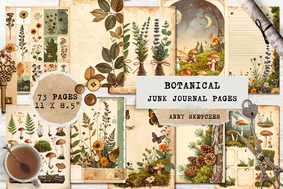 Vintage Botanical Junk Journal Pages, an Object Graphic by Anna Design Studio (Photo 1 of 5)