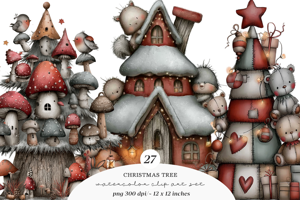 Whimsical Christmas Tree Clipart, a Transportation Illustration by SinaCreation (Photo 1 of 9)