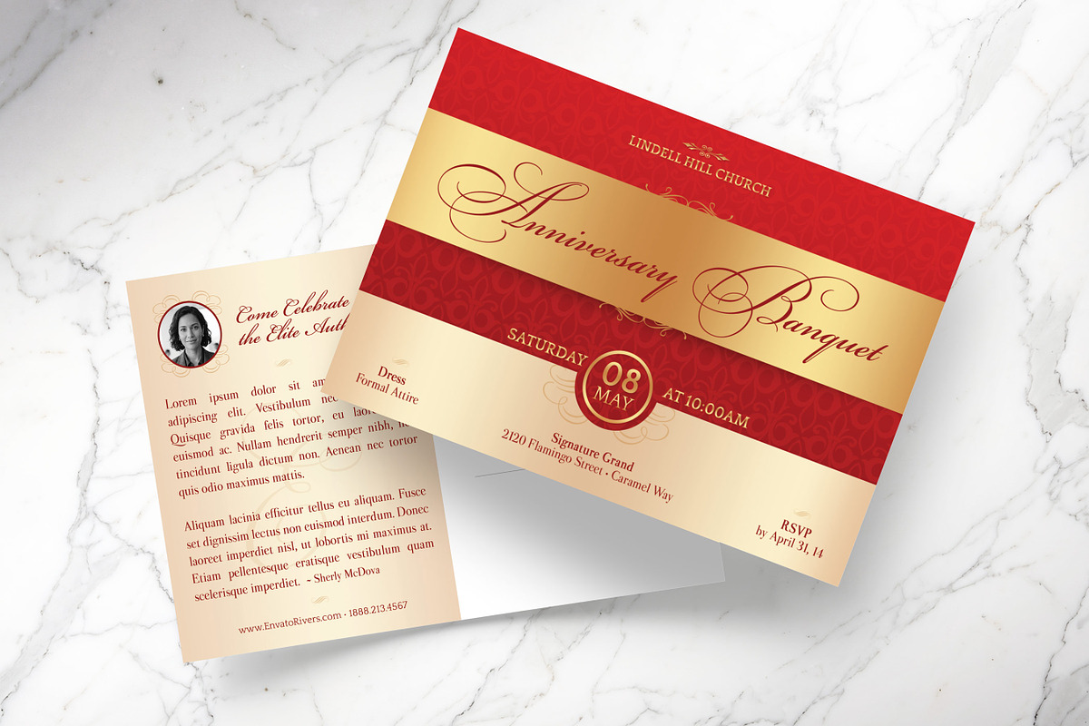 Red Anniversary Banquet Postcard PSD, a Card Template by Godserv Designs (Photo 1 of 11)