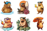 Summer Capybara Clipart Set PNG, an Illustration by Designking (Thumbnail 2 of 5)
