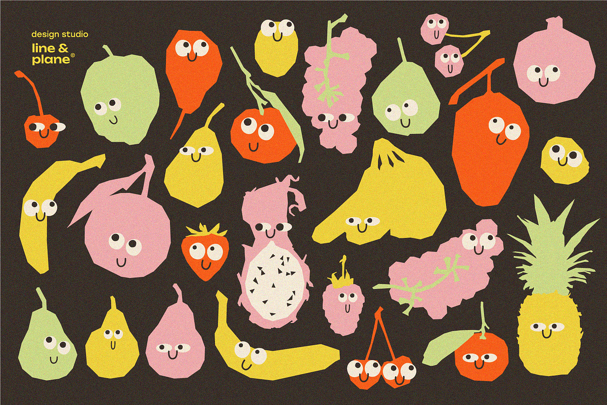 Fruit Buddies - 26 Vector Shapes, an Object Graphic by line & plane (Photo 3 of 9)