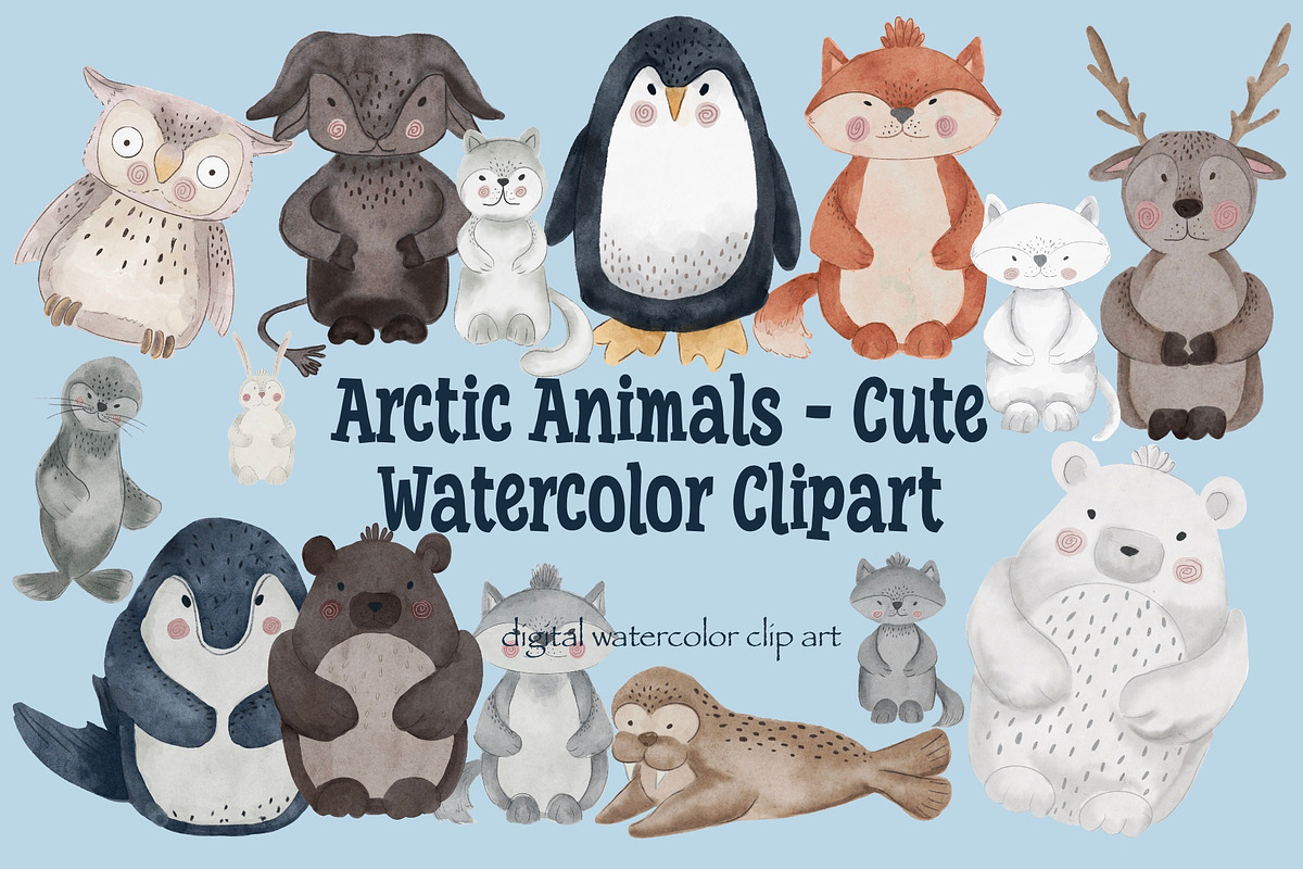 Arctic Animals - Cute Watercolor, an Illustration by Amarawolf's Art (Photo 1 of 8)