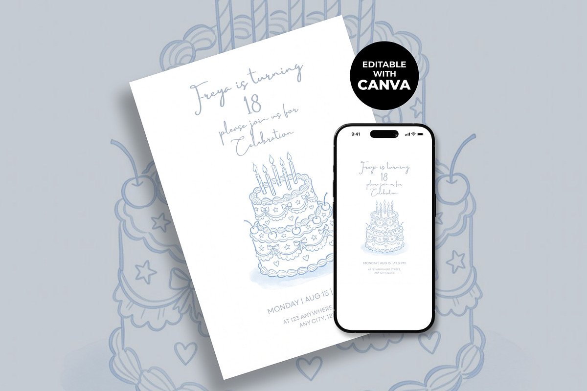 Blue Vintage Birthday Invitation, an Invitation Template by M9 Design (Photo 2 of 4)