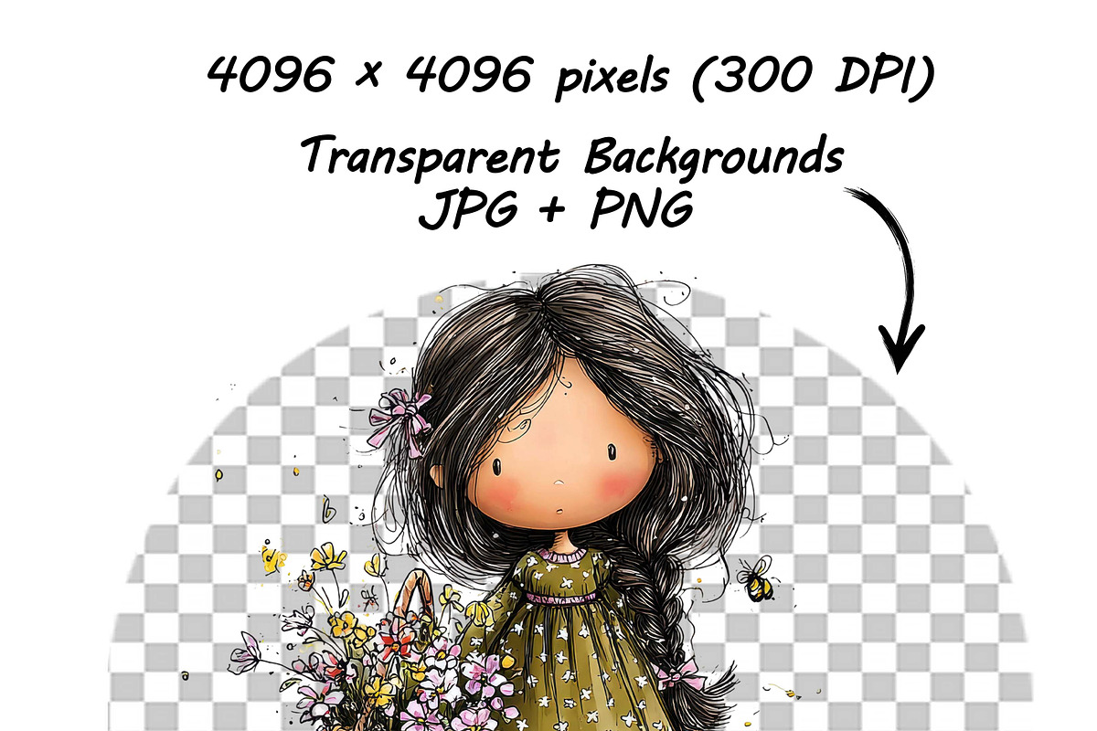 Whimsical Spring Girl Sunflower, an Illustration by one-touch (Photo 10 of 17)