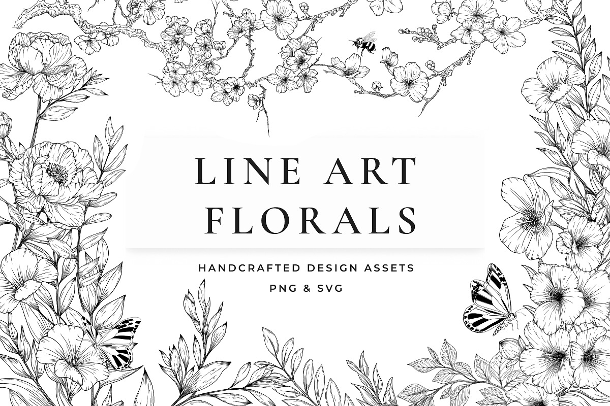 Line Art Floral Clipart, a Decorative Illustration by AW Studios (Photo 1 of 11)