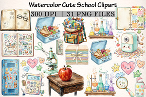 Watercolor Cute School Clipart, a Transportation Illustration by Digital Artistic99