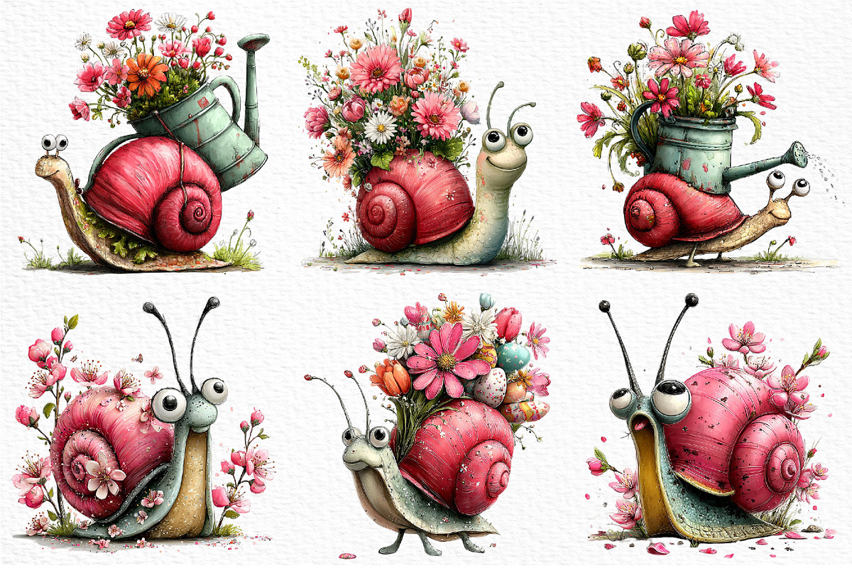 Whimsical Spring Snail Clipart, an Illustration by Craft Nest (Photo 3 of 12)