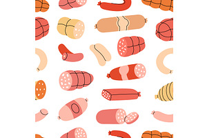 Fresh sausages pattern. Semi, a Food Illustration by GraphiShop