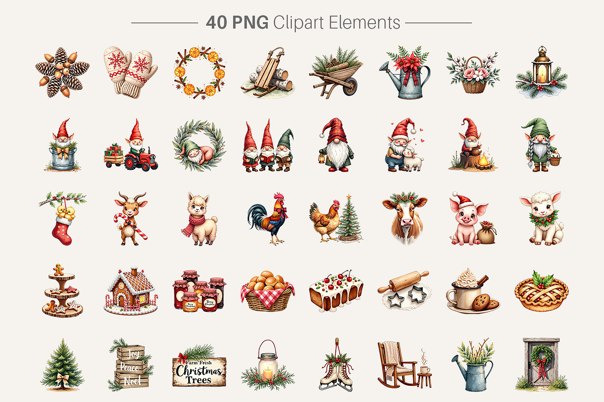 Cozy Farmhouse Christmas Clipart, an Illustration by Artnoy (Photo 2 of 8)