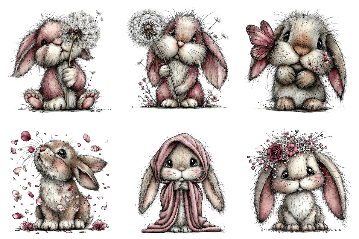Whimsical Spring Bunny Clipart, an Illustration by Dream Creation (Photo 4 of 7)
