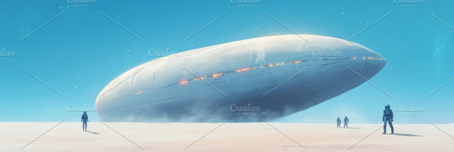 UFO hovering above desert landscape, a Photo by Dvoevnore photos