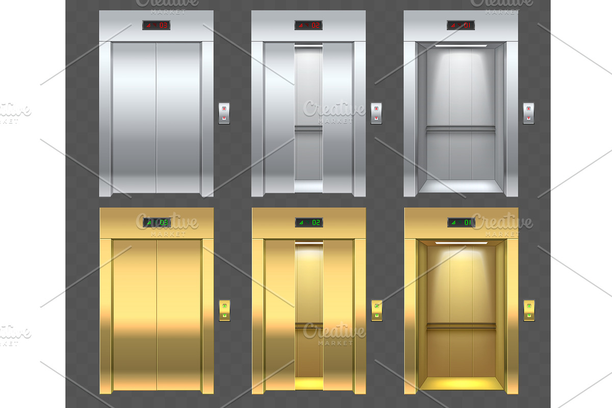 Gold and silver elevator entrance, an Object Illustration by Vectorbuum