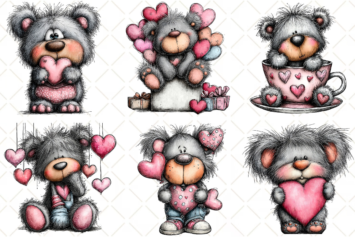 Whimsical Valentine Bear Clipart, an Illustration by Black Bird Studio (Photo 5 of 6)