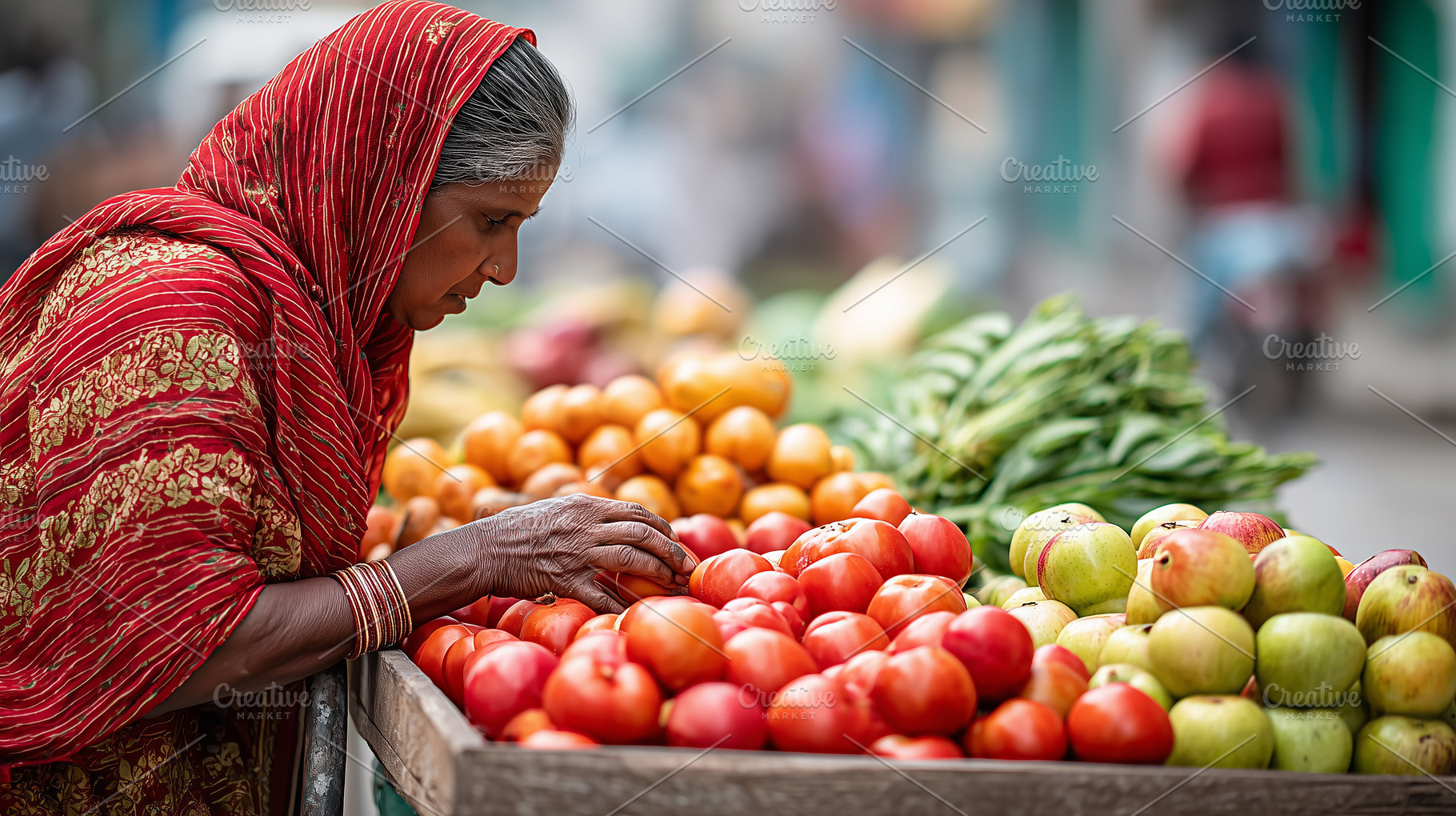 Elderly indian woman in a red sari, a Person Photo by MistyDay