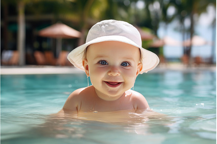 Baby wearing white hat smiling and, a Sports & Recreation Photo by Ylivdesign