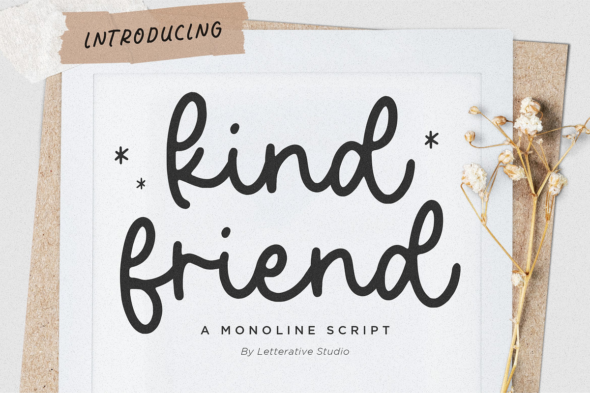 Kind Friend - Monoline Script Font, a Script Font by Letterative Studio (Photo 1 of 5)