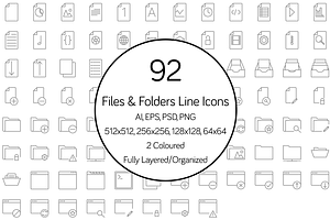 Files and Folders Line Icon Set