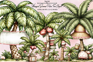 Whimsical Summer Palm Tree Clipart B, an Illustration by SVGArt