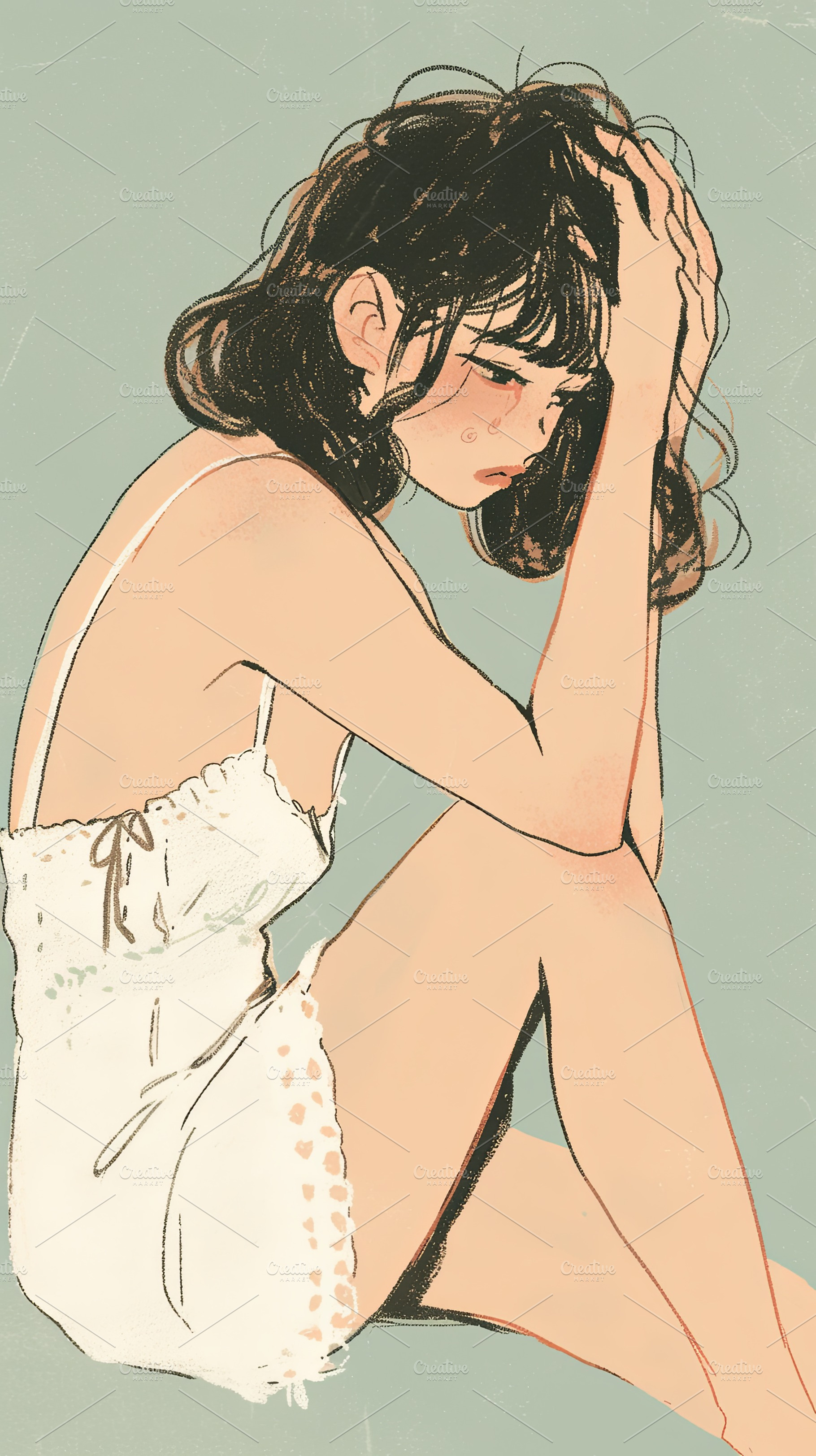Thoughtful woman sitting on the floor in a reflective and emotional moment, a Photo by AS photostudio