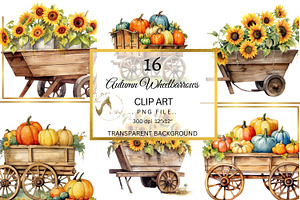 Autumn Wheelbarrows Clipart Set