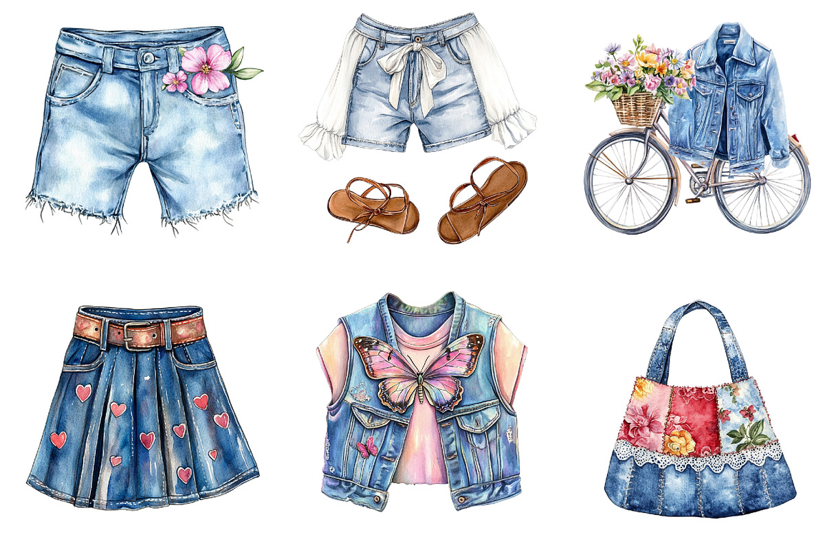 Summer Denim Clipart Bundle, a Seasonal Illustration by DreamArtGraphic (Photo 2 of 4)