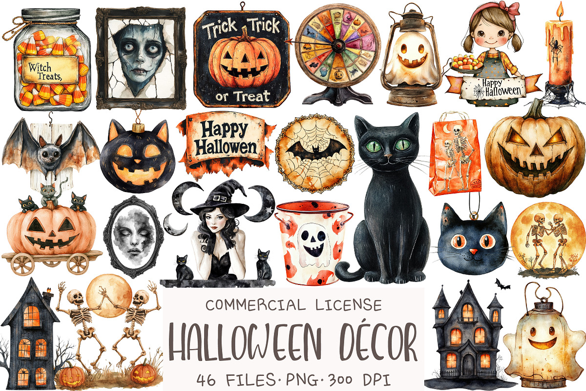 Vintage Halloween Décor Clipart, an Illustration by OK Design (Photo 1 of 5)