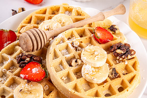 Healthy Gluten Free Banana Oats Waffles, a Food & Drink Photo by Rimma