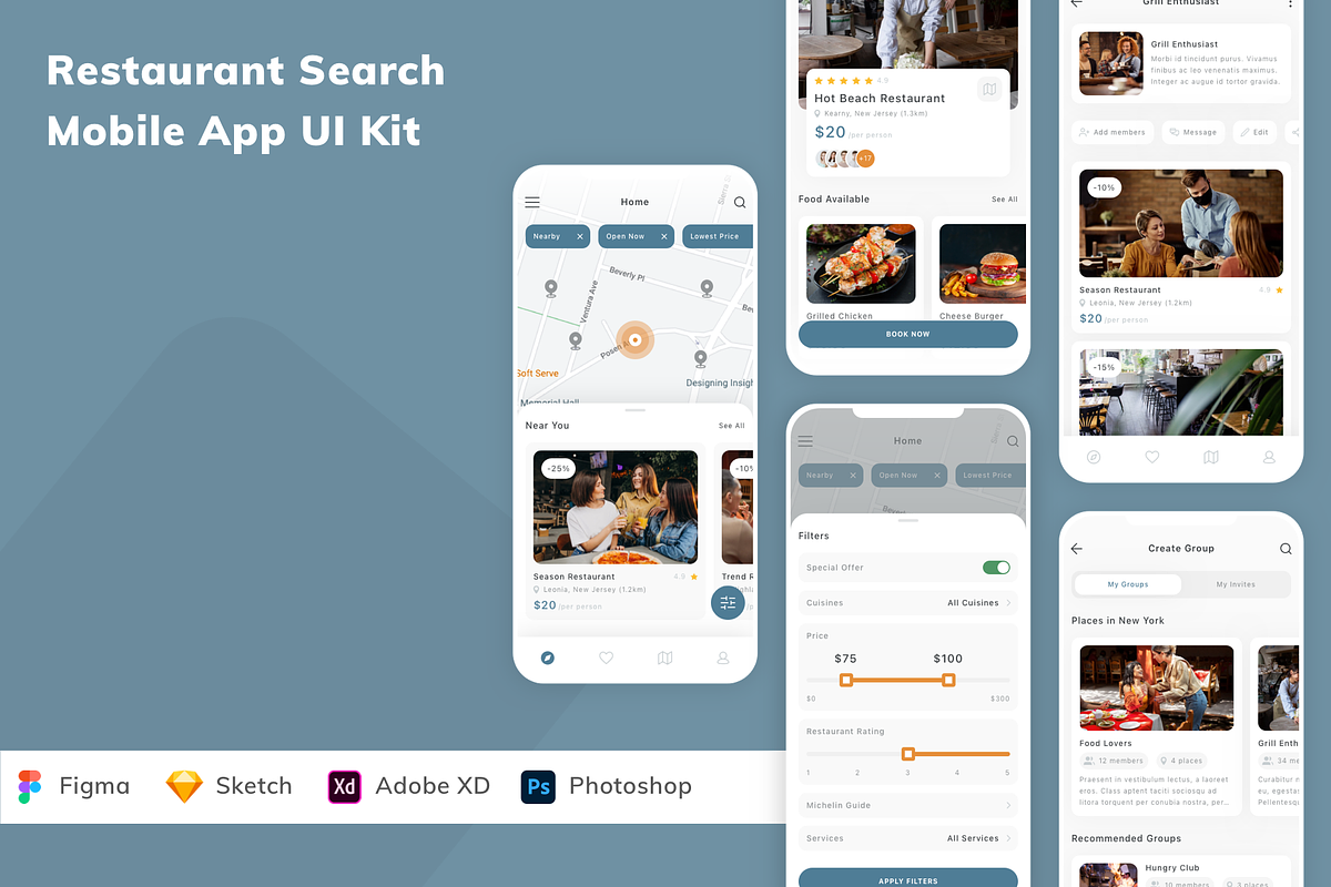 Restaurant Search Mobile App UI Kit, an UI Kit Template by Betush