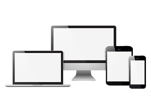 Set realistic Monitors laptop tablet, an iPhone Mockup by VIVAT Design Studio