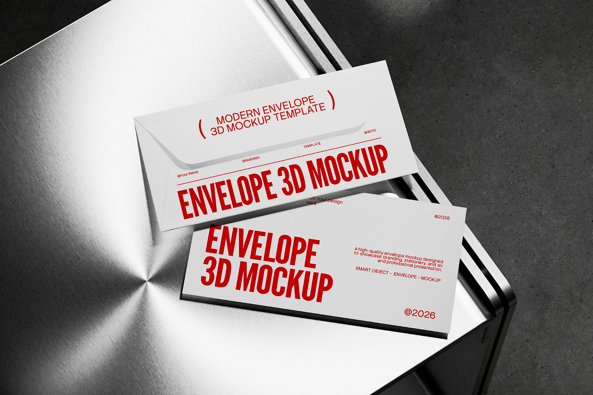 Envelope On Metal Desk 3D Mockup, a Books & Magazine Mockup by graphicook (Photo 3 of 4)