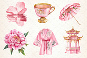 Pink Chinoiserie Summer Clipart, an Illustration by Dream Creation (Thumbnail 4 of 6)